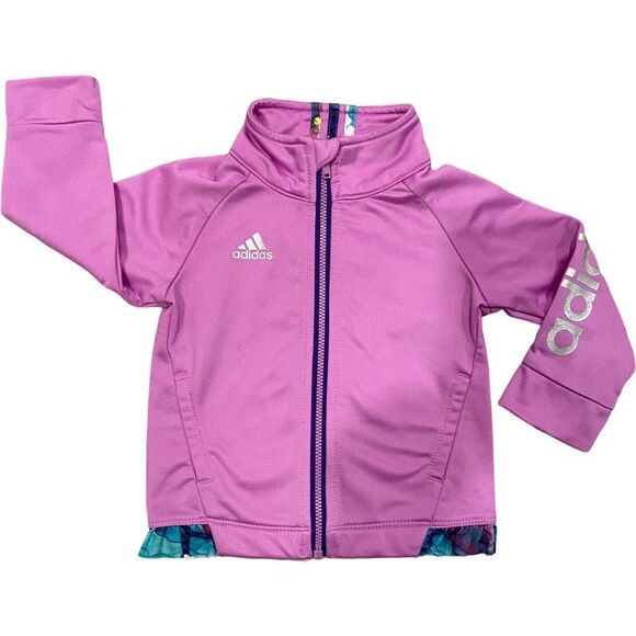 Adidas Warm Up Jacket Zipper Front Lavender Ruffle Bottom Size 12 Months - Picture 1 of 8